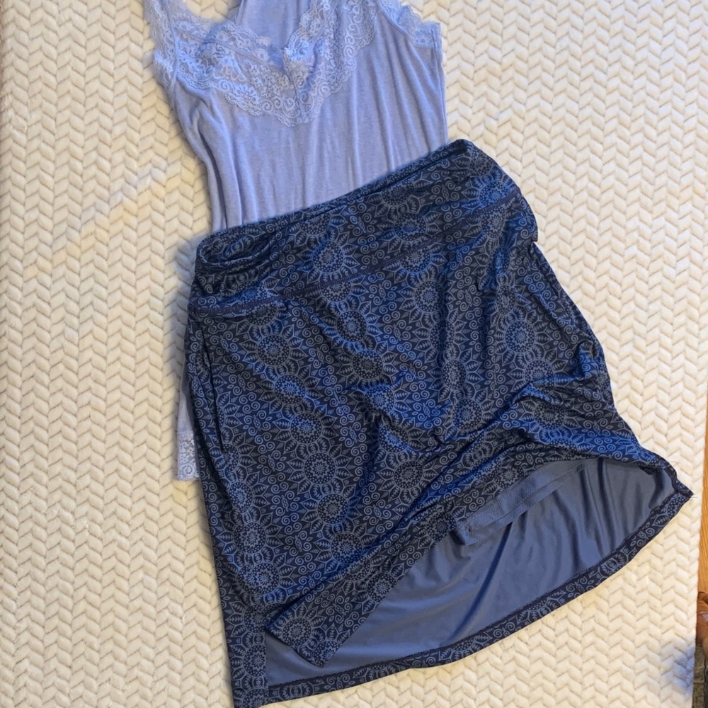 Blue Patterned Skirt with shorts underneath